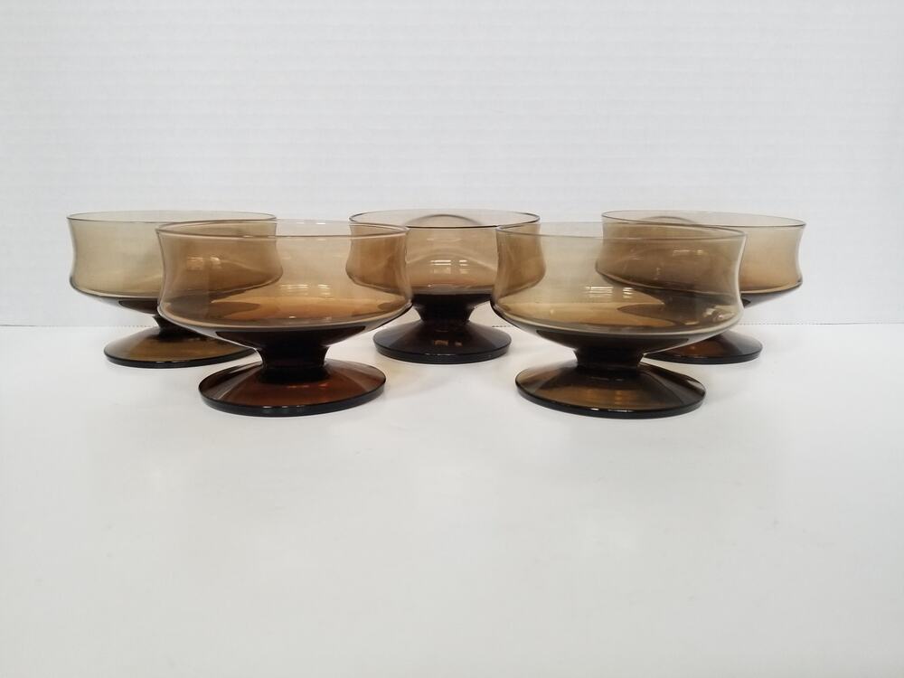 Vintage MCM Mid Century Smoke Brown Short Sherbet Dish Cup Dessert Stackable 8oz